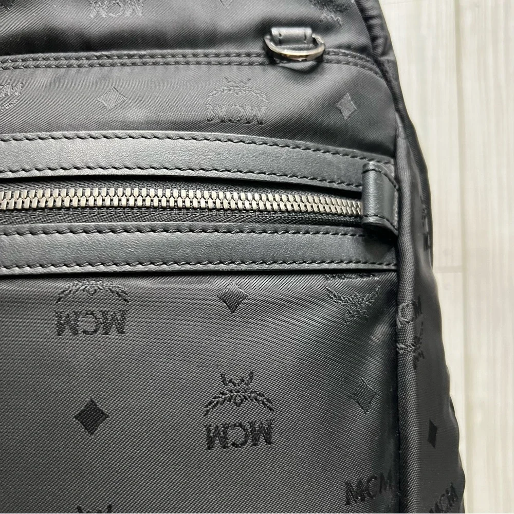 MCM Stark Backpack Black Nylon Logo Print Medium Unisex Designer Travel Bag